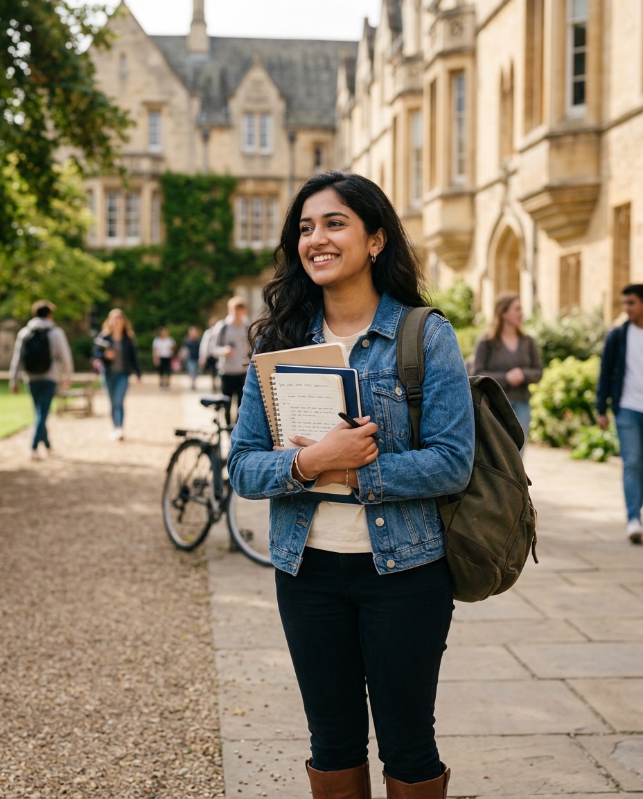 Aspiring Indian student on a European university campus